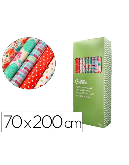 Papel de regalo liderpapel todo año rollo ancho 70 cm longitud 2 mt gramaje 60 gr diseños surtidos c-2024