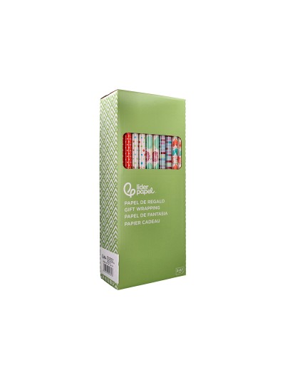 Papel de regalo liderpapel todo año rollo ancho 70 cm longitud 2 mt gramaje 60 gr diseños surtidos c-2024