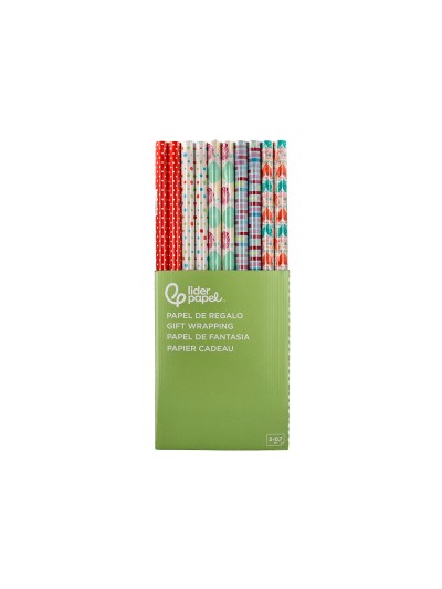 Papel de regalo liderpapel todo año rollo ancho 70 cm longitud 2 mt gramaje 60 gr diseños surtidos c-2024