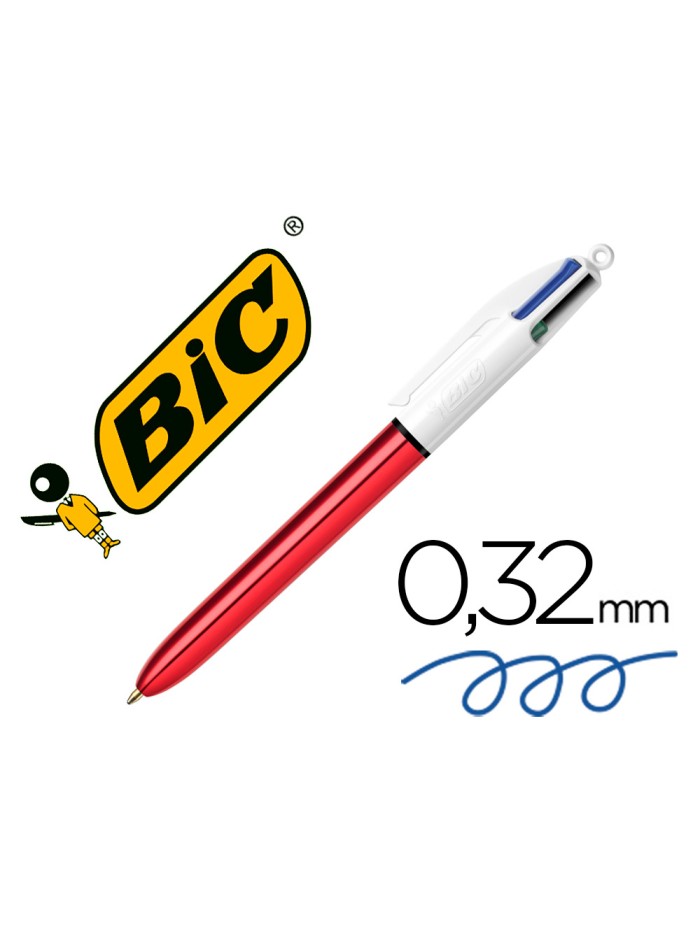 Boligrafo bic cuatro colores shine rojo punta de 1 mm Boligrafo bic cuatro colores shine rojo punta de 1 mm