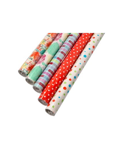 Papel de regalo liderpapel todo año rollo ancho 70 cm longitud 2 mt gramaje 60 gr diseños surtidos c-2024