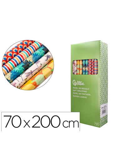 Papel de regalo liderpapel todo año rollo ancho 70 cm longitud 2 mt gramaje 60 gr diseños surtidos b-2024