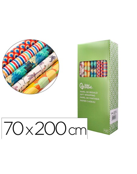 Papel de regalo liderpapel todo año rollo ancho 70 cm longitud 2 mt gramaje 60 gr diseños surtidos b-2024