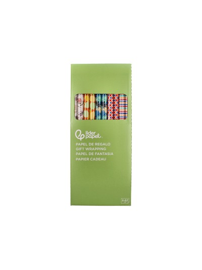 Papel de regalo liderpapel todo año rollo ancho 70 cm longitud 2 mt gramaje 60 gr diseños surtidos b-2024