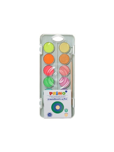 Acuarela primo 8 colores metal + 4 colores neon con pincel y paleta de mezcla estuche de plastico