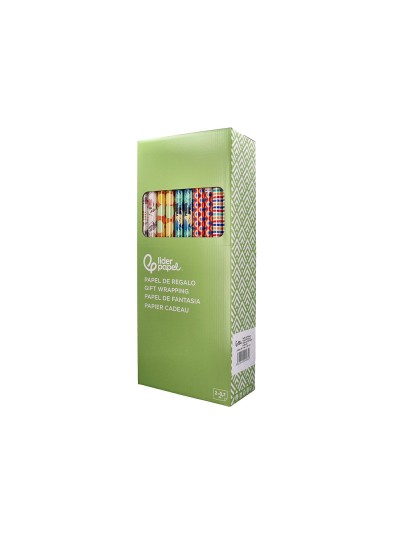 Papel de regalo liderpapel todo año rollo ancho 70 cm longitud 2 mt gramaje 60 gr diseños surtidos b-2024