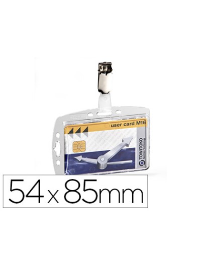 Identificador con pinza giratoria durable acrilico horizontal con uñero para pases de seguridad 54x85 mm