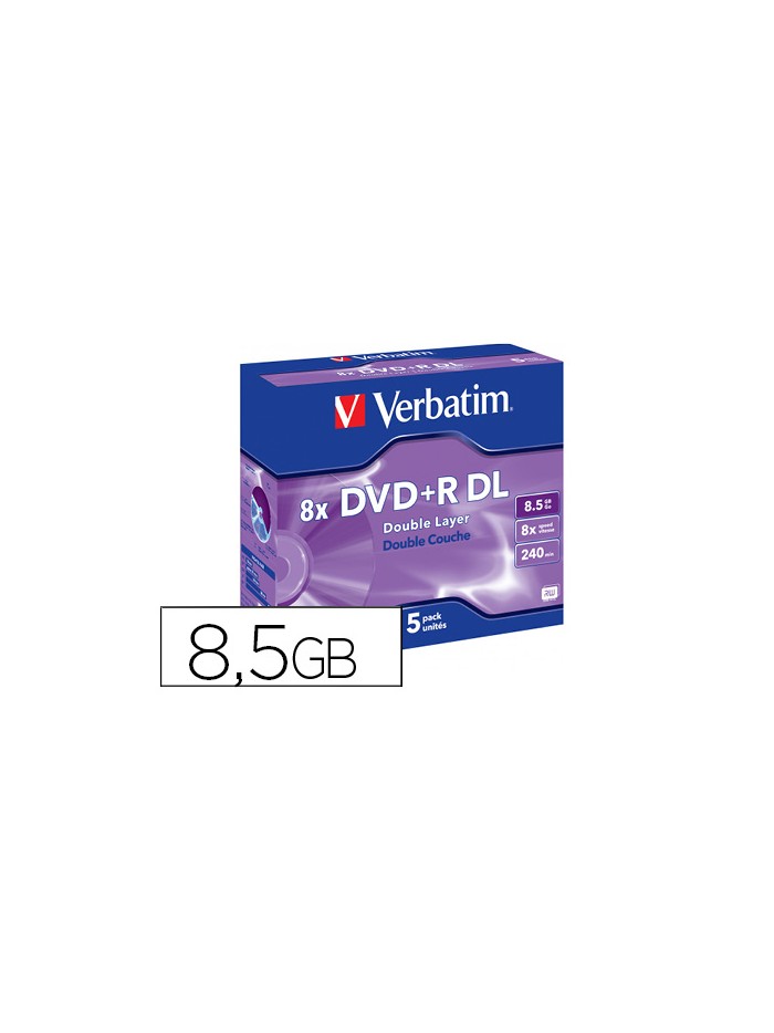 Dvd+r verbatim doble capa capacidad 8.5gb velocidad 8x 240 min pack de 5 unidades Dvd+r verbatim doble capa capacidad 8.5gb velocidad 8x 240 min pack de 5 unidades