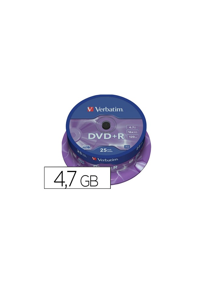 Dvd+r verbatim capacidad 4.7gb velocidad 16x 120 min tarrina de 25 unidades Dvd+r verbatim capacidad 4.7gb velocidad 16x 120 min tarrina de 25 unidades