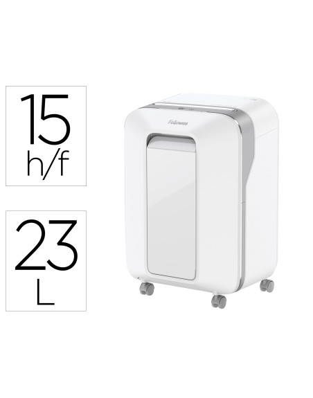 Destructora de documentos fellowes lx201 capacidad de 12 h seguridad p5 clips grapas y tarjetas 23l blanca