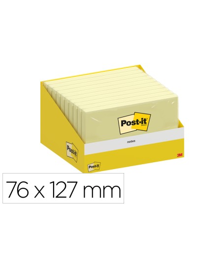 Bloc de notas adhesivas quita y pon post-it 76x127 mm 100 hojas amarillo canario retractilado individualmente
