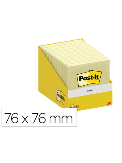 Bloc de notas adhesivas quita y pon post-it 76x76 mm 100 hojas amarillo canario retractilado individualmente