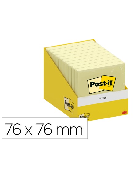 Bloc de notas adhesivas quita y pon post-it 76x76 mm 100 hojas amarillo canario retractilado individualmente