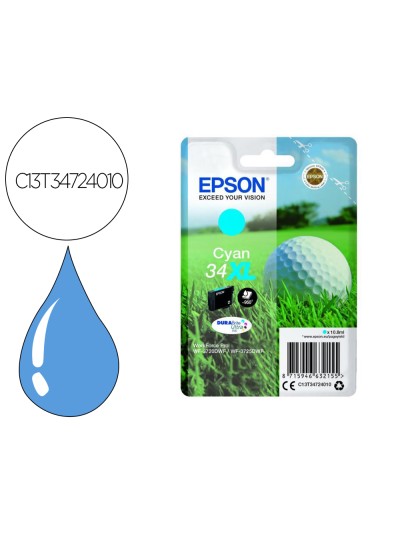 Ink-jet epson work force pro wf-3720dwf/3725dwf cian 34xl durabrite ultra ink 950 paginas