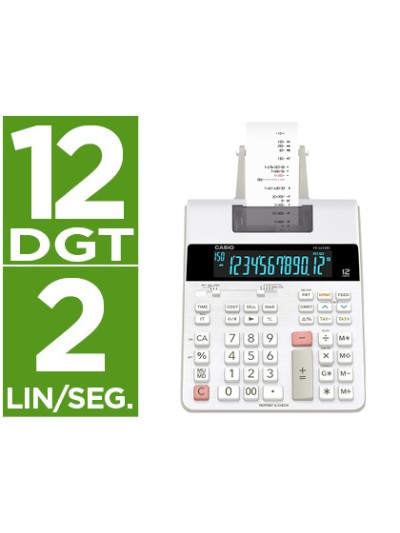 Calculadora casio impresora pantalla lc papel 58 mm impresion bicolor fr-2650rc 12 digitos dc color blanco