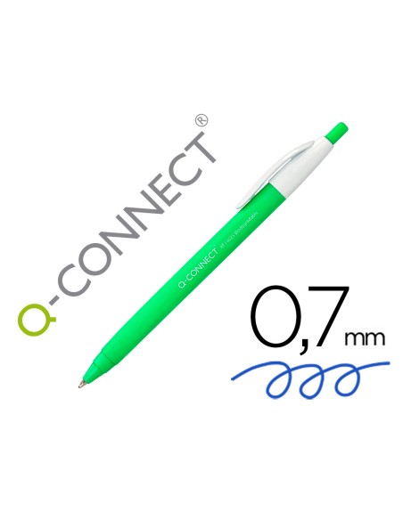 Boligrafo q-connect retractil kf14625 biodegradable verde tinta azul