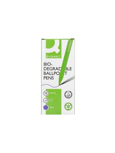Boligrafo q-connect retractil kf14625 biodegradable verde tinta azul
