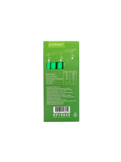 Boligrafo q-connect retractil kf14625 biodegradable verde tinta azul