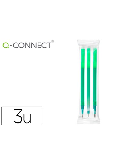 Recambio boligrafo q-connect retractil kf11060 borrable verde caja de 3 unidades