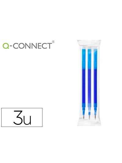 Recambio boligrafo q-connect retractil kf11058 borrable azul caja de 3 unidades
