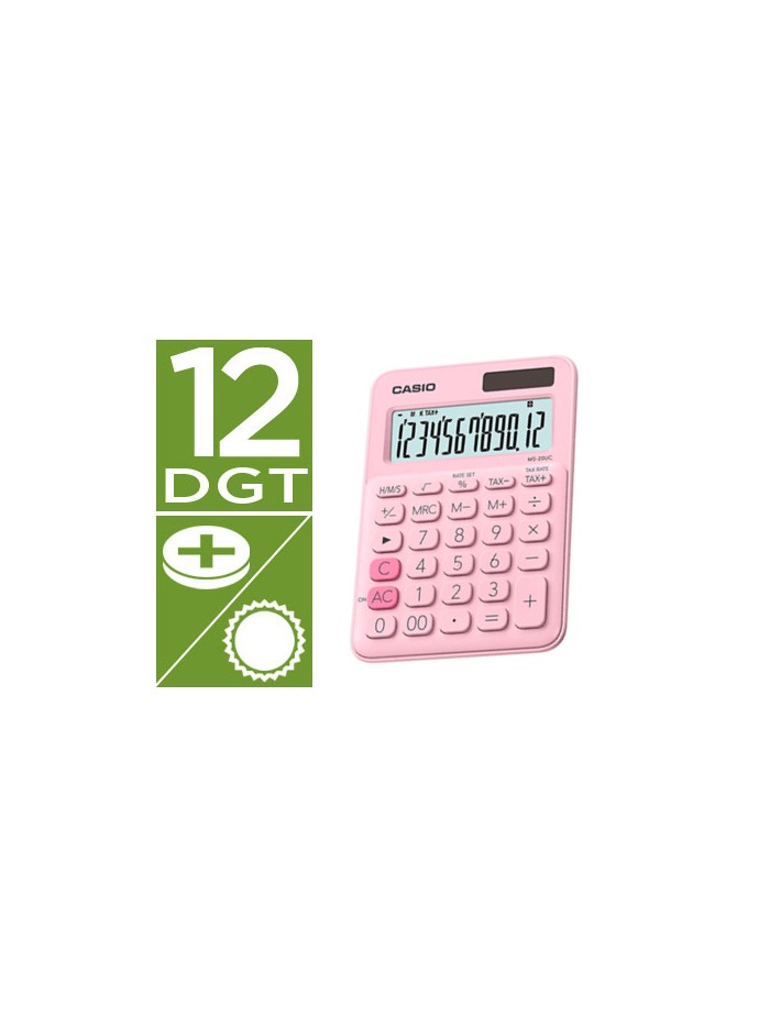 Calculadora casio ms-20uc-pk sobremesa 12 digitos tax +/- color rosa Calculadora casio ms-20uc-pk sobremesa 12 digitos tax +/- color rosa