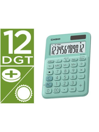 Calculadora casio ms-20uc-gn sobremesa 12 digitos tax +/- color verde