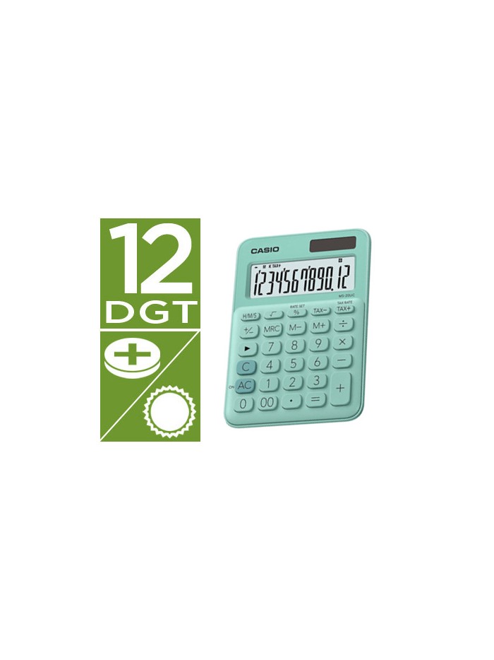 Calculadora casio ms-20uc-gn sobremesa 12 digitos tax +/- color verde Calculadora casio ms-20uc-gn sobremesa 12 digitos tax +/- color verde