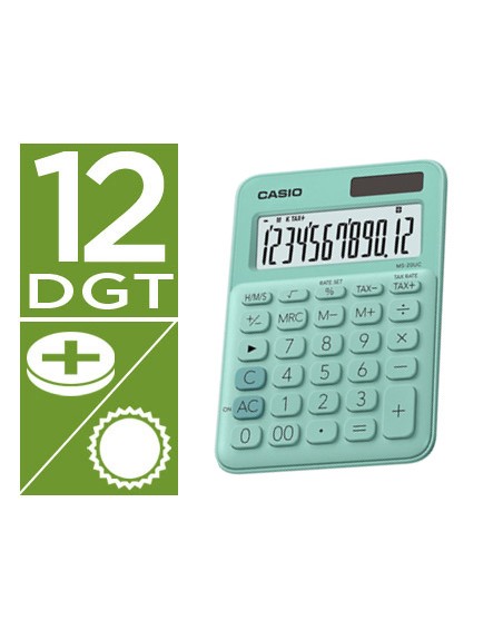 Calculadora casio ms-20uc-gn sobremesa 12 digitos tax +/- color verde