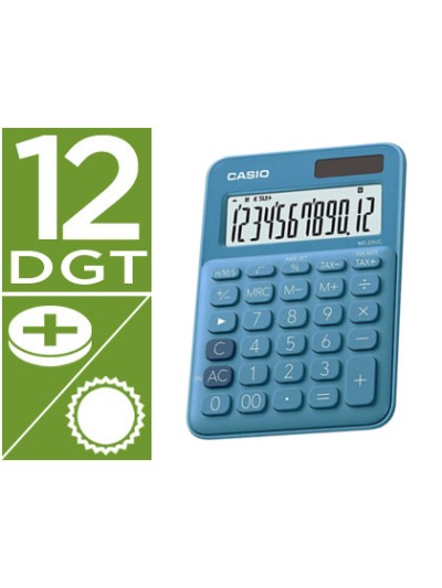 Calculadora casio ms-20uc-bu sobremesa 12 digitos tax +/- color azul