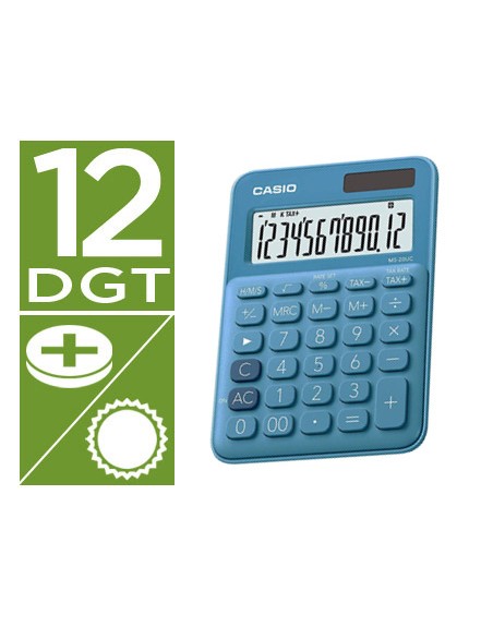 Calculadora casio ms-20uc-bu sobremesa 12 digitos tax +/- color azul