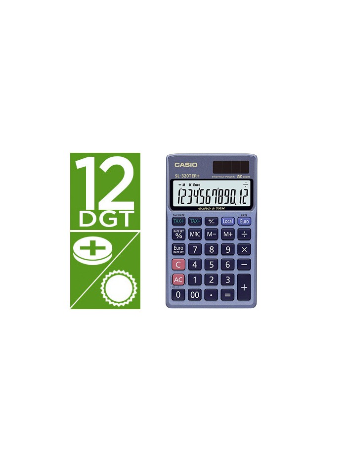 Calculadora casio sl-320ter bolsillo 12 digitos tax +/- conversion moneda tecla doble cero color azul Calculadora casio sl-320ter bolsillo 12 digitos tax +/- conversion moneda tecla doble cero color azul