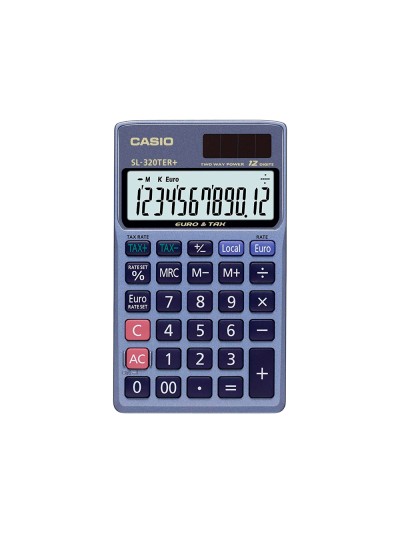 Calculadora casio sl-320ter bolsillo 12 digitos tax +/- conversion moneda tecla doble cero color azul