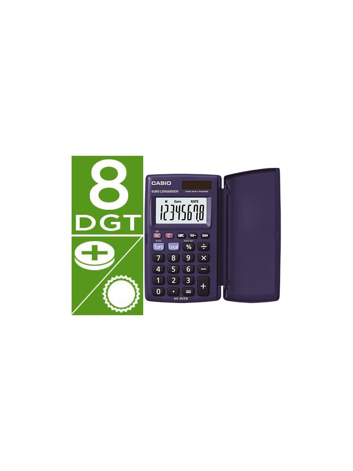 Calculadora casio hs-8ver bolsillo 8 digitos conversion moneda con tapa color azul Calculadora casio hs-8ver bolsillo 8 digitos conversion moneda con tapa color azul