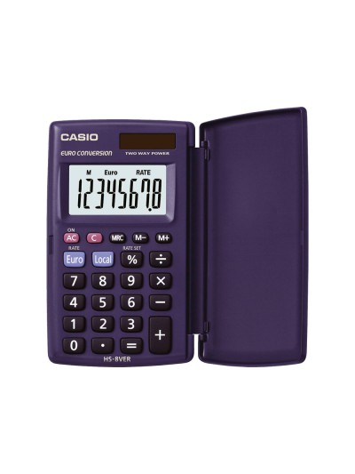 Calculadora casio hs-8ver bolsillo 8 digitos conversion moneda con tapa color azul