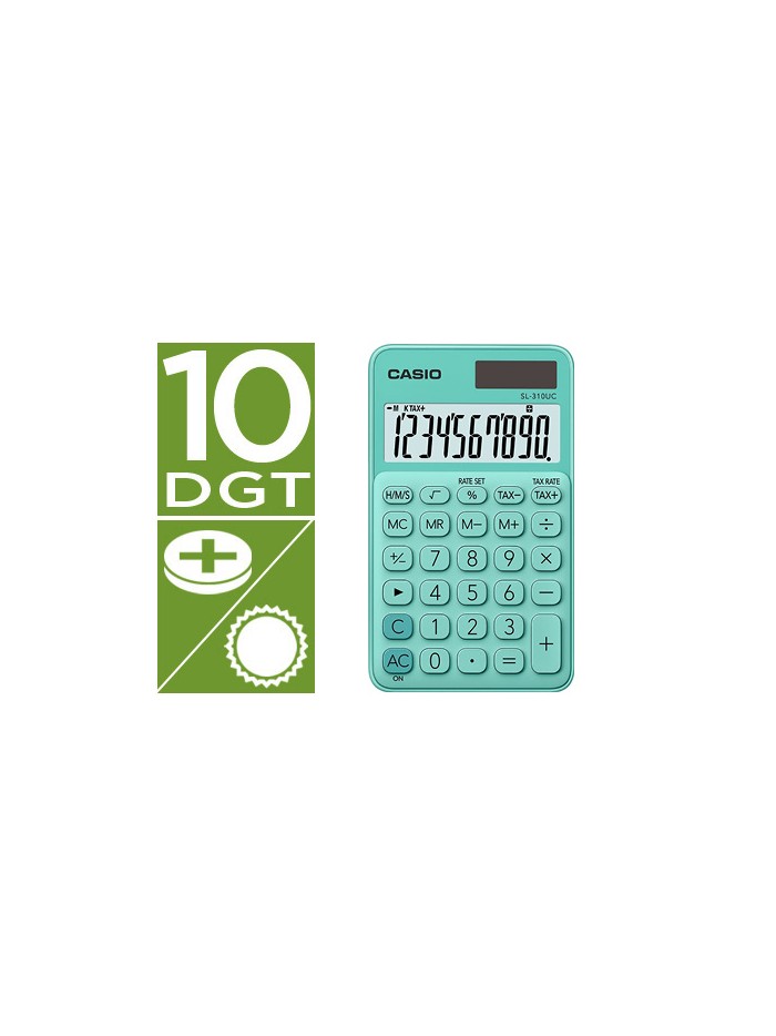 Calculadora casio sl-310uc-gn bolsillo 10 digitos tax +/- tecla color verde Calculadora casio sl-310uc-gn bolsillo 10 digitos tax +/- tecla color verde