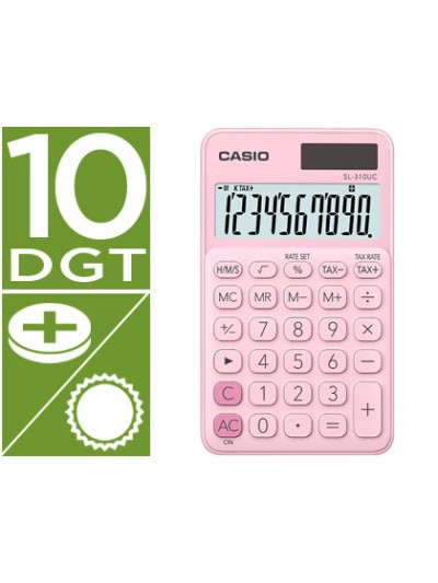 Calculadora casio sl-310uc-pk bolsillo 10 digitos tax +/- tecla doble cero color rosa