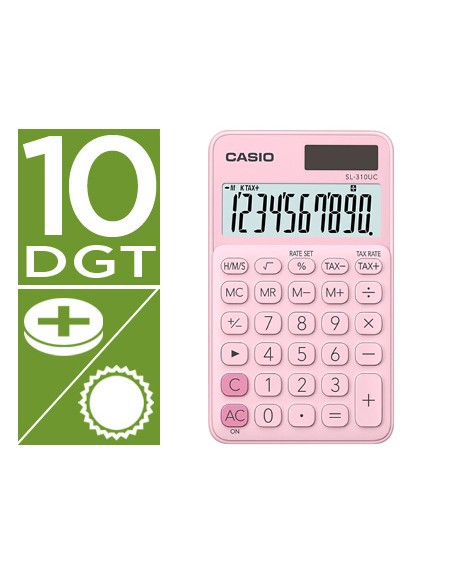 Calculadora casio sl-310uc-pk bolsillo 10 digitos tax +/- tecla doble cero color rosa