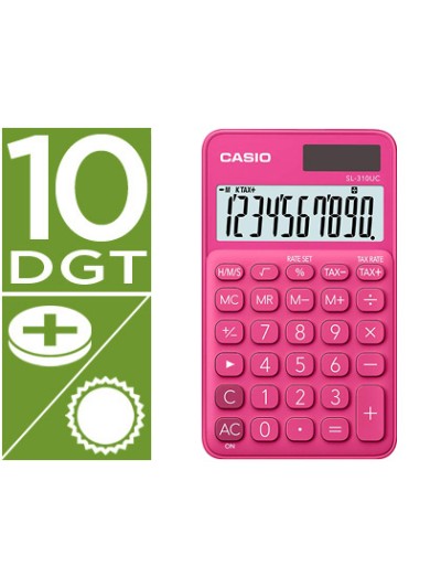 Calculadora casio sl-310uc-rd bolsillo 10 digitos tax +/- tecla color fucsia