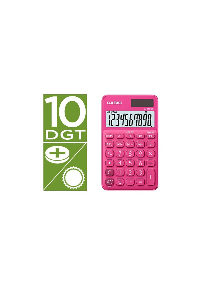 Calculadora casio sl-310uc-rd bolsillo 10 digitos tax +/- tecla color fucsia Calculadora casio sl-310uc-rd bolsillo 10 digitos tax +/- tecla color fucsia