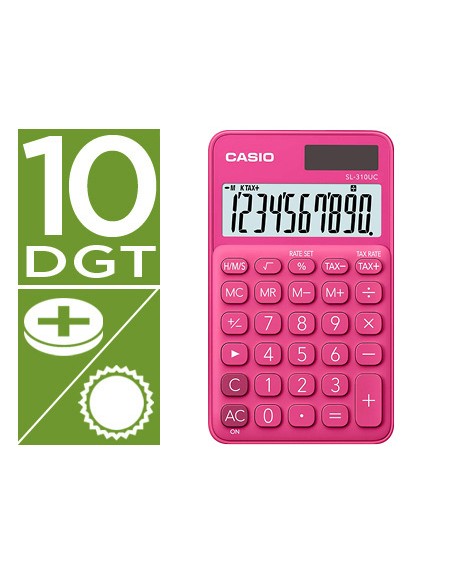 Calculadora casio sl-310uc-rd bolsillo 10 digitos tax +/- tecla color fucsia