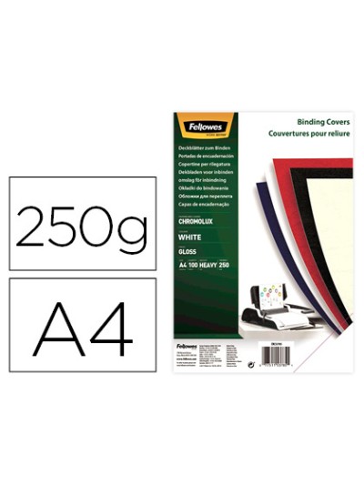 Tapa de encuadernacion fellowes din a4 carton brillo blanco chromolux 250 gr pack de 100 unidades