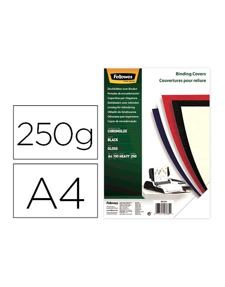 Tapa de encuadernacion fellowes din a4 carton brillo negro chromolux 250 gr pack de 100 unidades