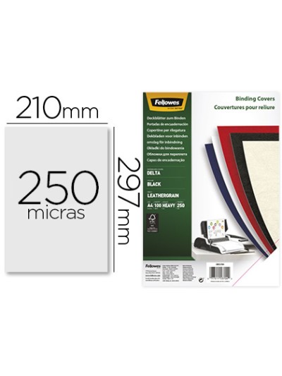 Tapa de encuadernacion fellowes din a4 carton similpiel cuero negro delta 250 gr pack de 100 unidades