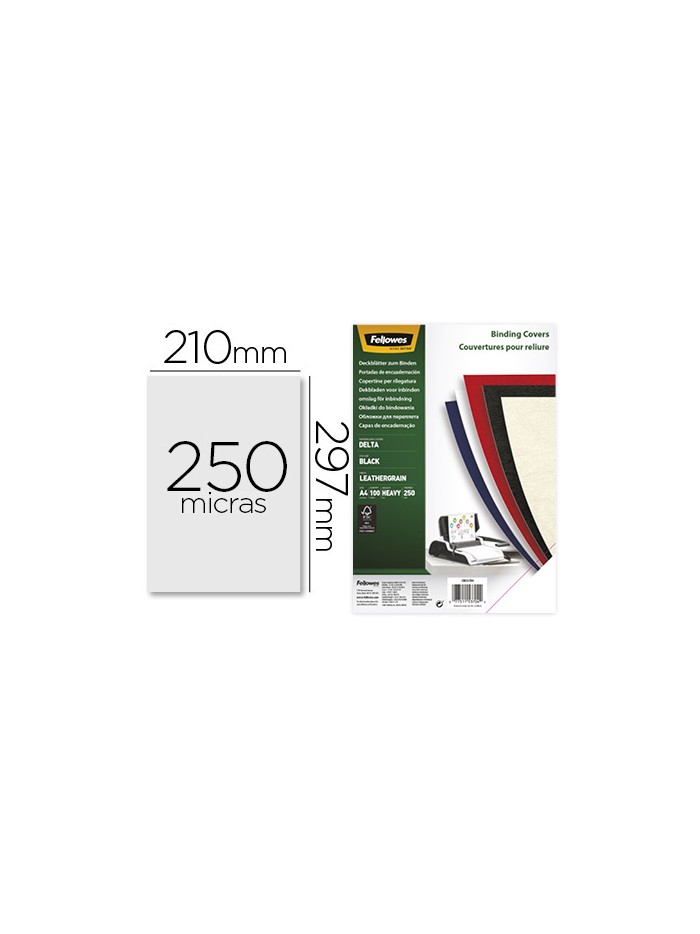 Tapa de encuadernacion fellowes din a4 carton similpiel cuero negro delta 250 gr pack de 100 unidades Tapa de encuadernacion fellowes din a4 carton similpiel cuero negro delta 250 gr pack de 100 unidades