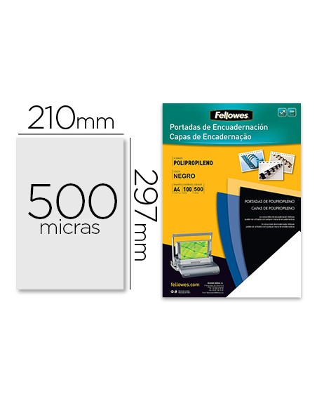 Tapa de encuadernacion fellowes din a4 polipropileno negro 500 micras pack de 100 unidades