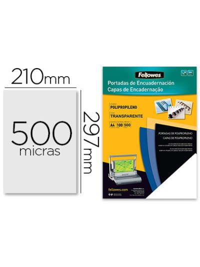 Tapa de encuadernacion fellowes din a4 polipropileno transparente 450 micras pack de 100 unidades