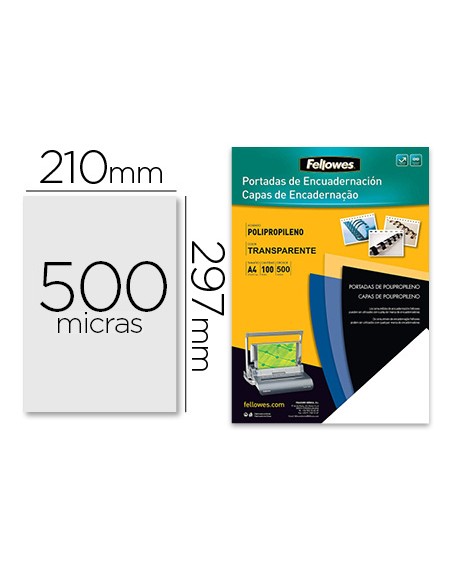 Tapa de encuadernacion fellowes din a4 polipropileno transparente 450 micras pack de 100 unidades