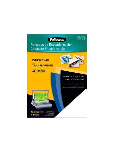 Tapa de encuadernacion fellowes din a4 polipropileno transparente 450 micras pack de 100 unidades