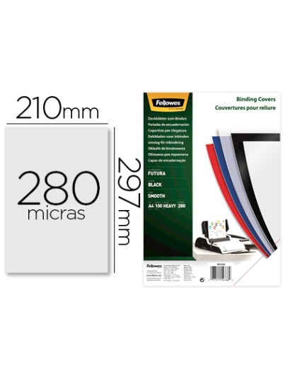 Tapa de encuadernacion fellowes din a4 polipropileno negro 280 micras pack de 100 unidades
