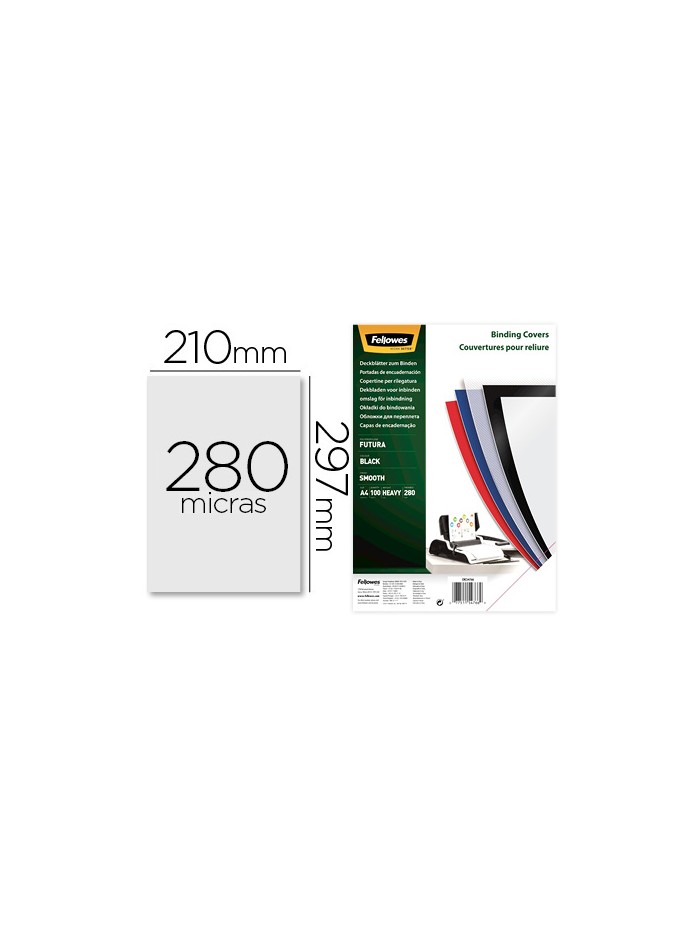 Tapa de encuadernacion fellowes din a4 polipropileno negro 280 micras pack de 100 unidades Tapa de encuadernacion fellowes din a4 polipropileno negro 280 micras pack de 100 unidades